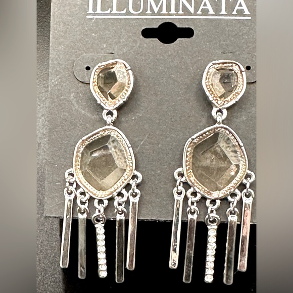 Silver crystal bling dangling earrings by Illuminati - Picture 2 of 4